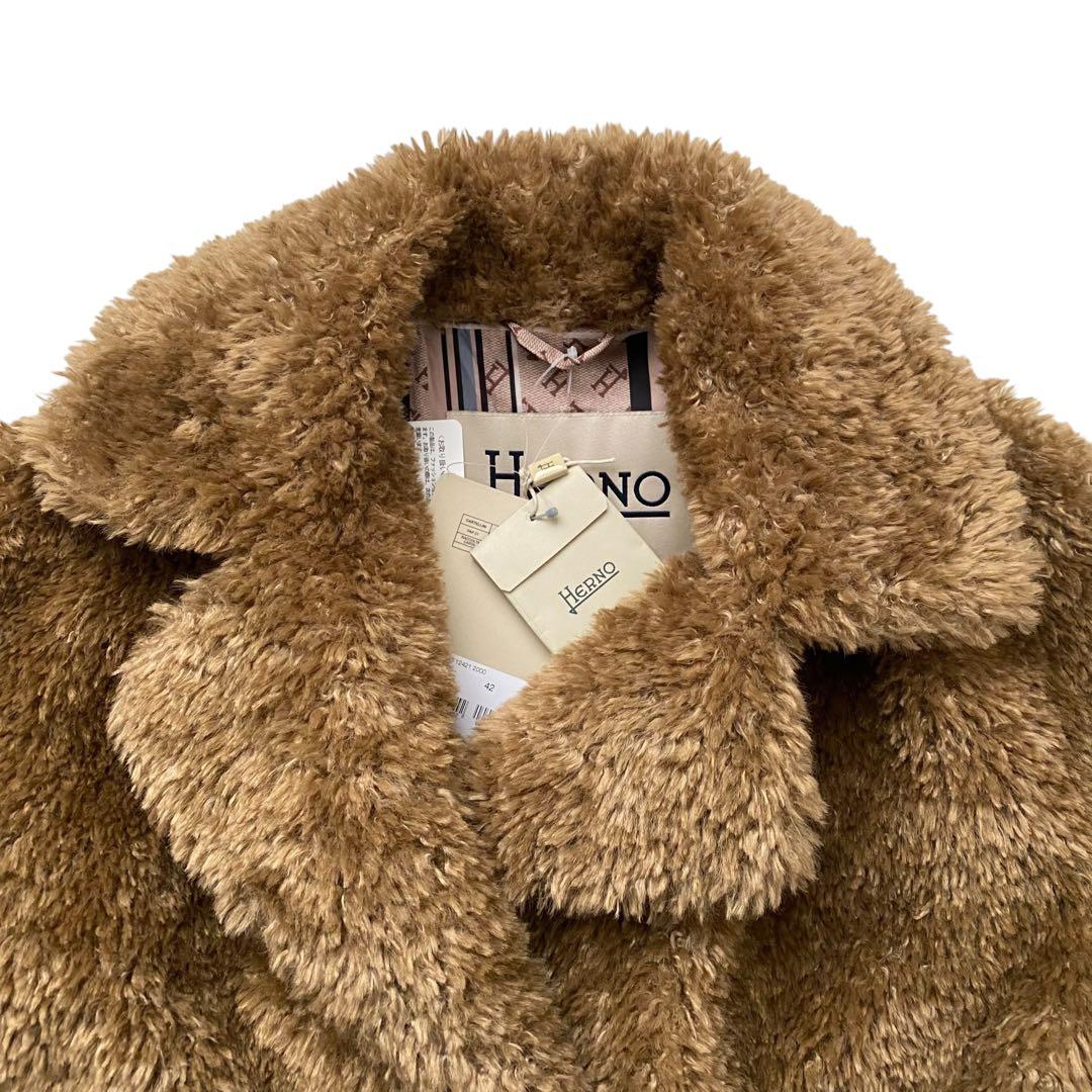 【新品未使用】 ヘルノ カーリーヘア エコファー ジャケット ボア ブラウン
