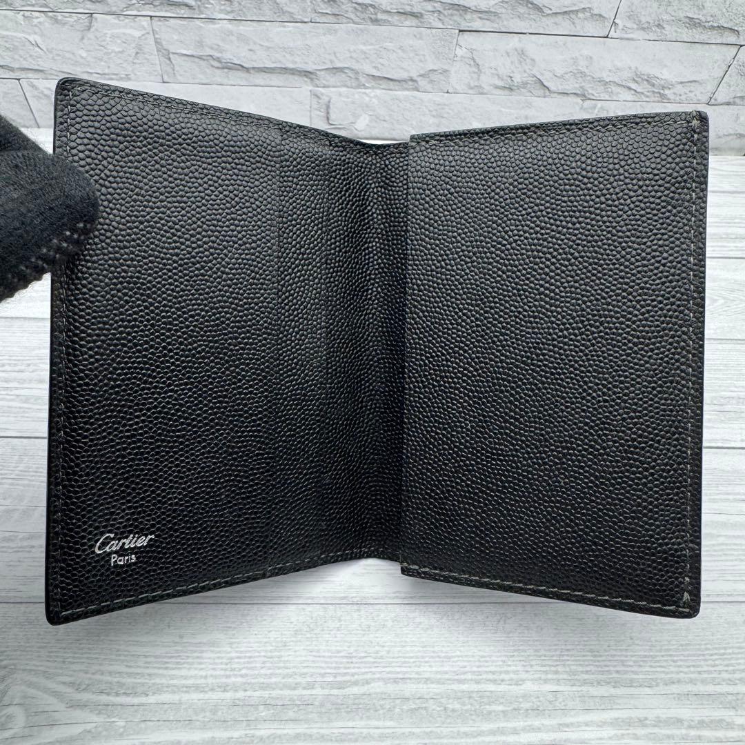 【美品】カルティエ 名刺入れ　レザー　シルバープレート　ブラック