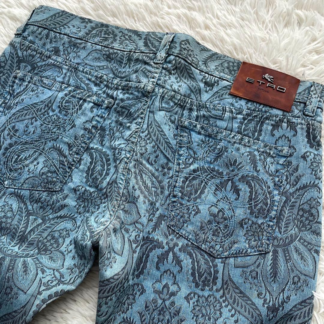美品✨エトロ　デニムパンツ　ペイズリー柄　ペガサス　洗える　青　XL