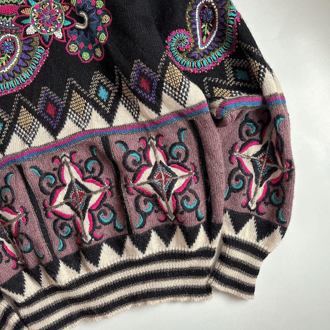 希少 ヴィンテージ 当時物 ヨシユキコニシ ペイズリー ハンドニット タートル