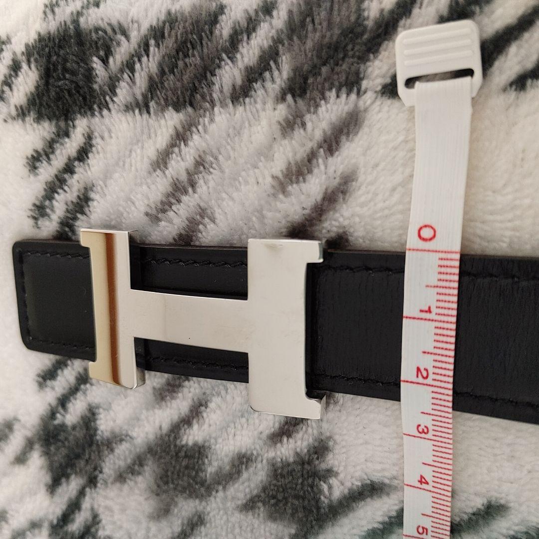 美品【HERMES】Hバックル　レザーベルト　ブラック×シルバー