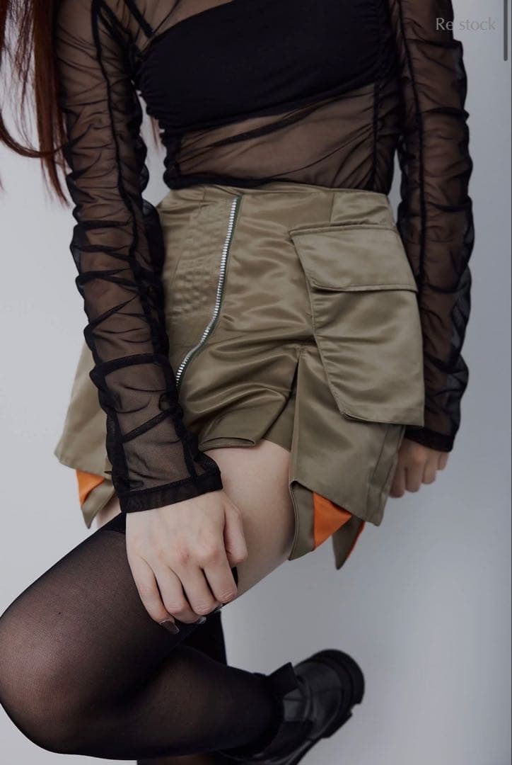 esió エシオ Nylon MA-1 skirt Sサイズ Khaki