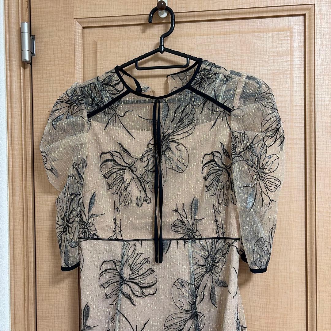 Leja 半袖花柄刺繍レースマーメイドフレアロングワンピース