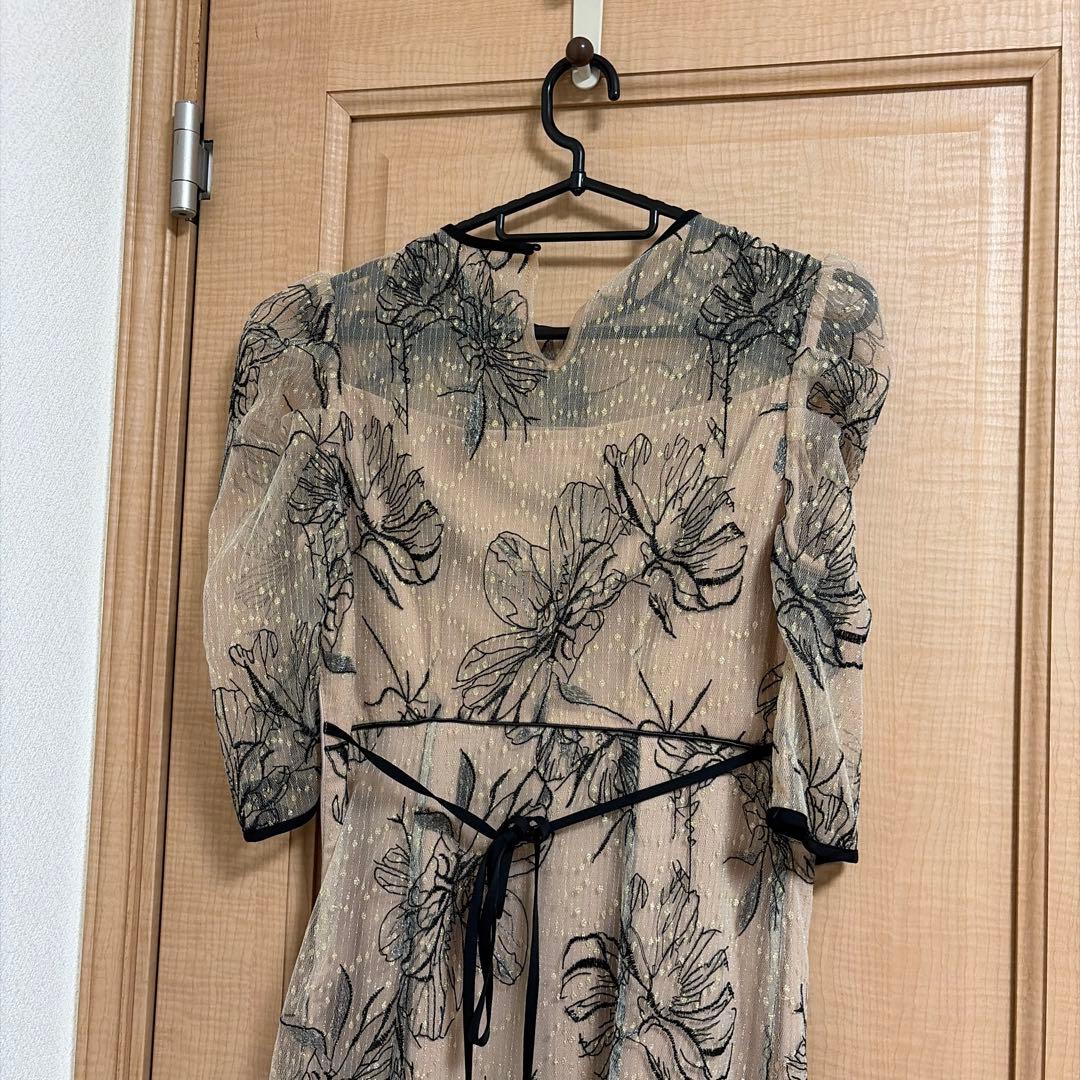 Leja 半袖花柄刺繍レースマーメイドフレアロングワンピース