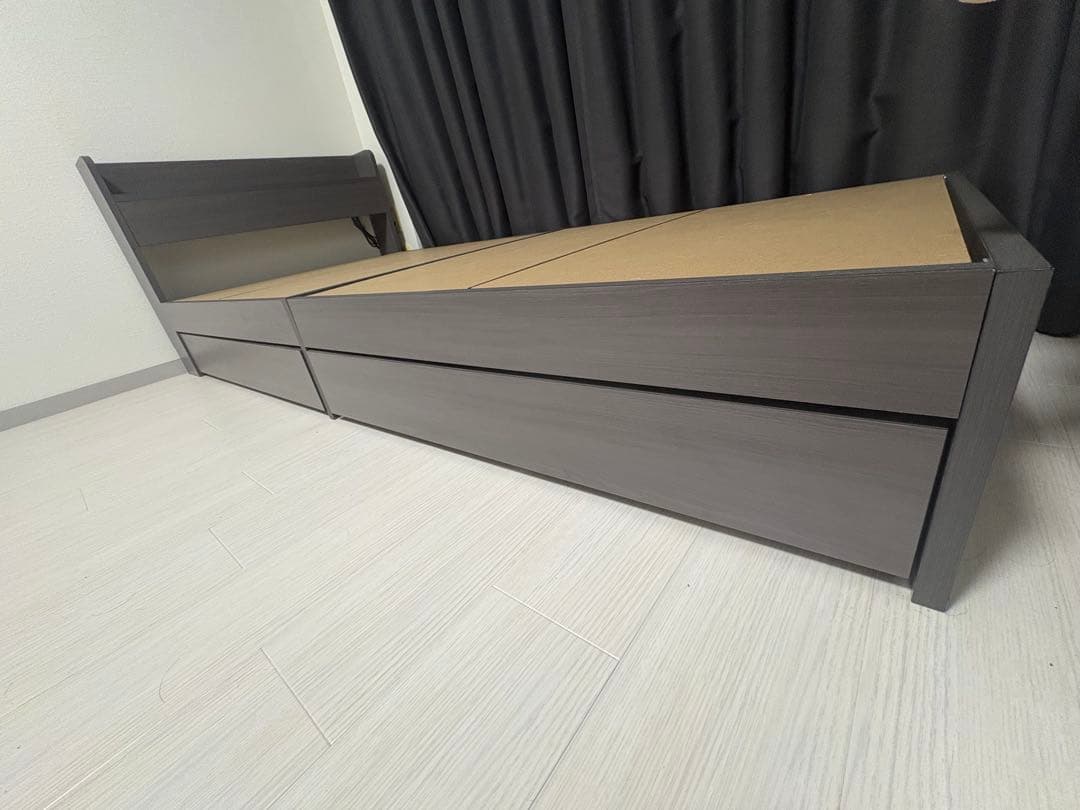 ダークグレー シングルベッド 引き出し収納