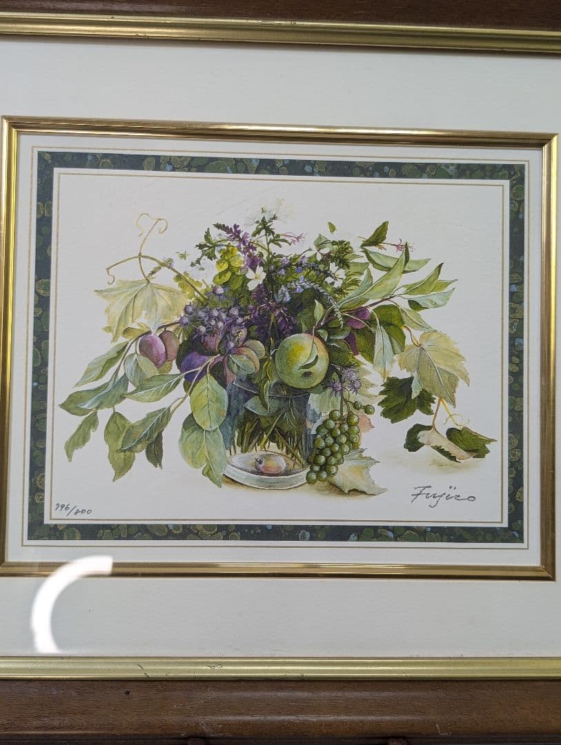 真作 橋本不二子「ハーベストジョイ」リトグラフ 版画 絵画 証明書付 木製額