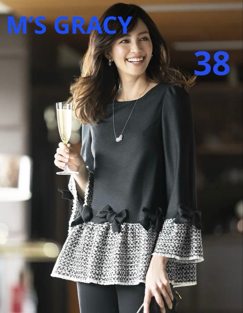 ♡M’S GRACYエムズグレイシー♡リボン ツイード切り替えチュニック 黒
