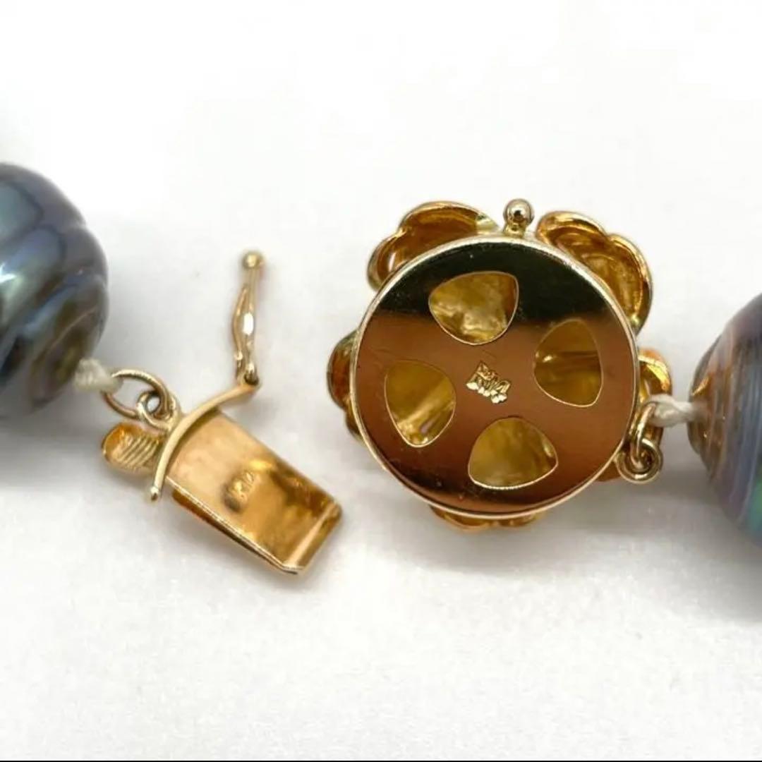 YAMA バロックパール ネックレス 黒真珠 ブラックパール K14金