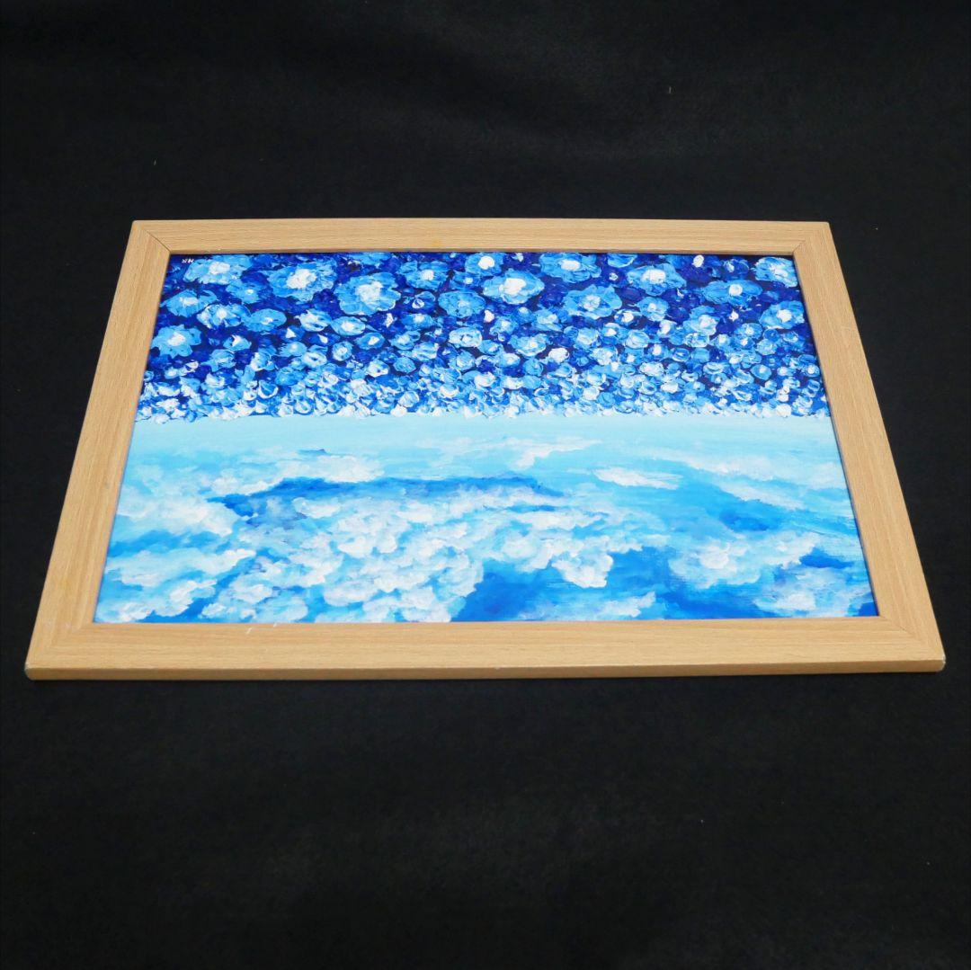 油絵 油彩 油彩画 絵 絵画【青空と雲のネモフィラ】