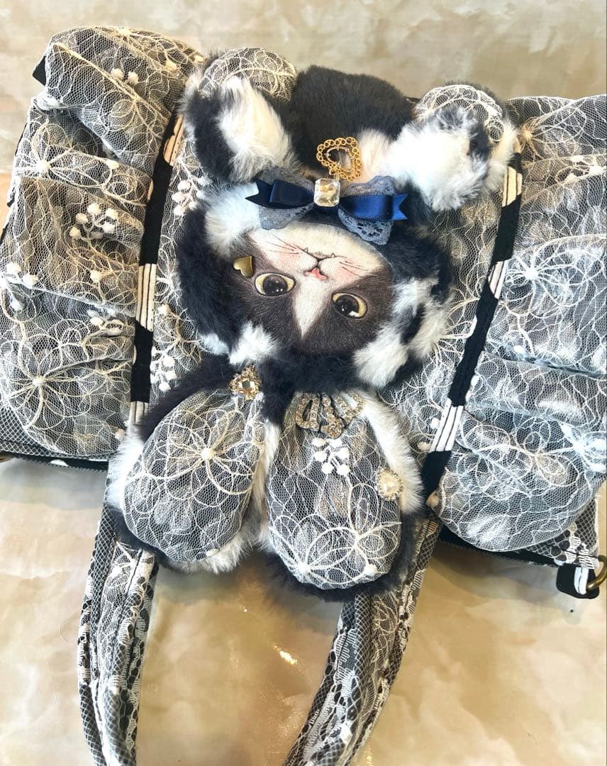 コヤンイサムチョン　ブラックレースデニム/ラメレース　ふんわりフリルバッグ