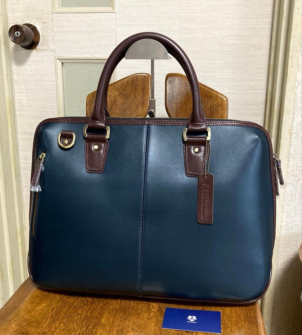 【新品未使用】GOLDMENレザービジネスバッグ .A4 B4 PC.自立底鋲