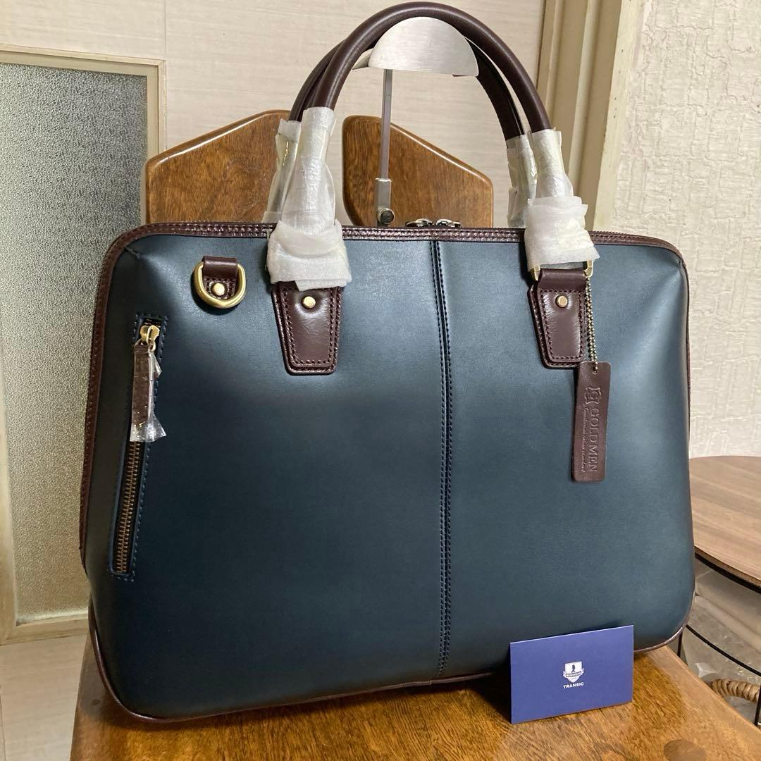 【新品未使用】GOLDMENレザービジネスバッグ .A4 B4 PC.自立底鋲