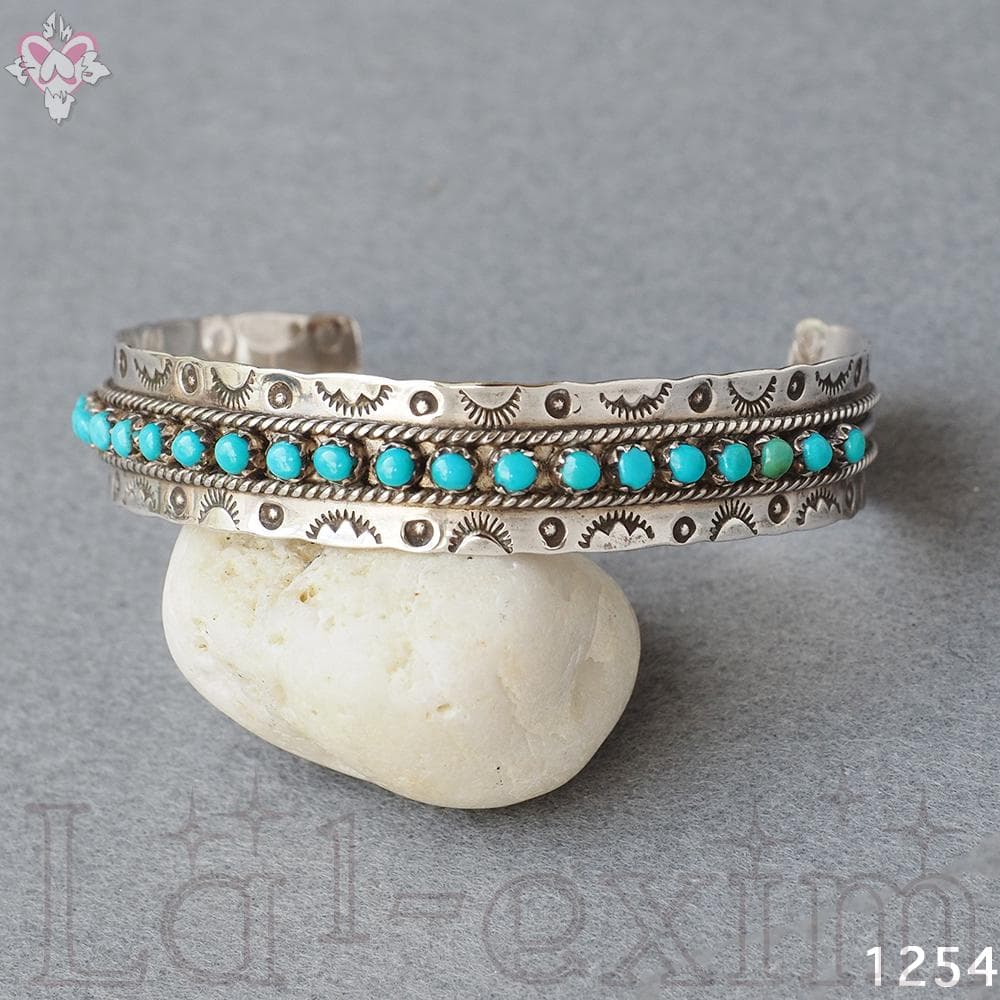 ターコイズ ２１個 シルバー 銀 インディアンジュエリー ズニ族 刻印 バングル