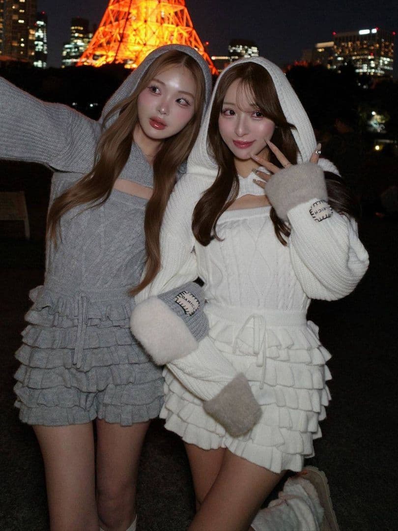 ダーリッチ フリルニットコンビネゾン ホワイト