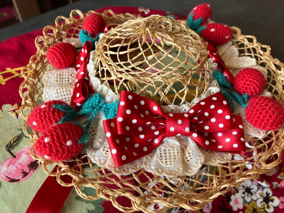 Angelic Pretty｜麦わらミニハット＋お袖留　いちごセット　赤