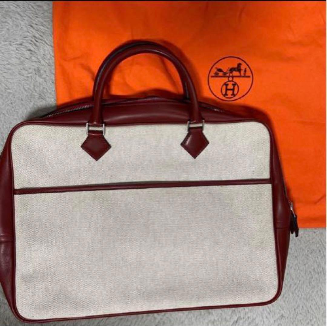 HERMES エルメス　バッグ プリュムドッグ　新品　コットン赤とベージュ