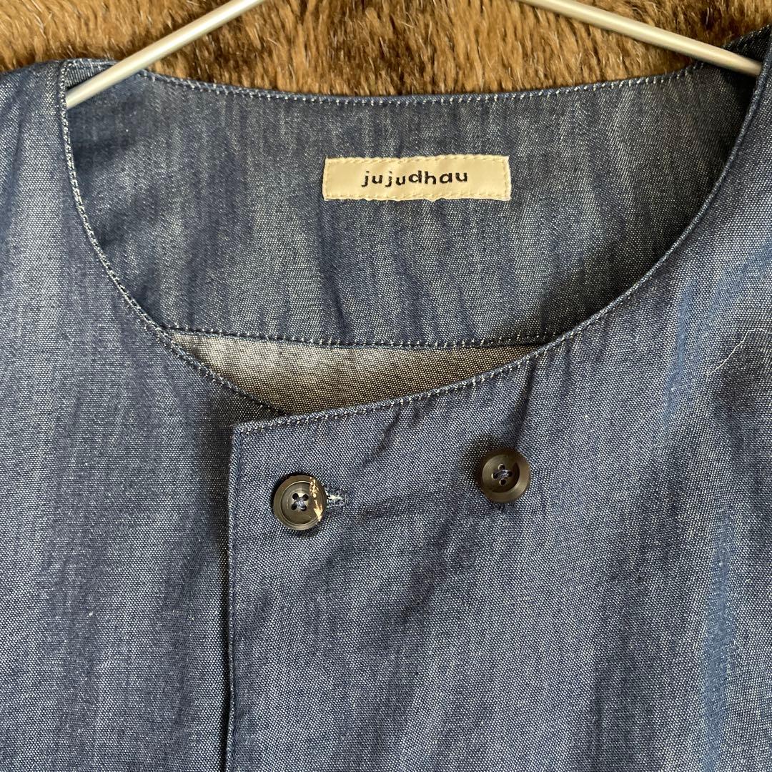 ズーズーダウ デッドストックデニム ダブルボタンシャツ インディゴ　新品
