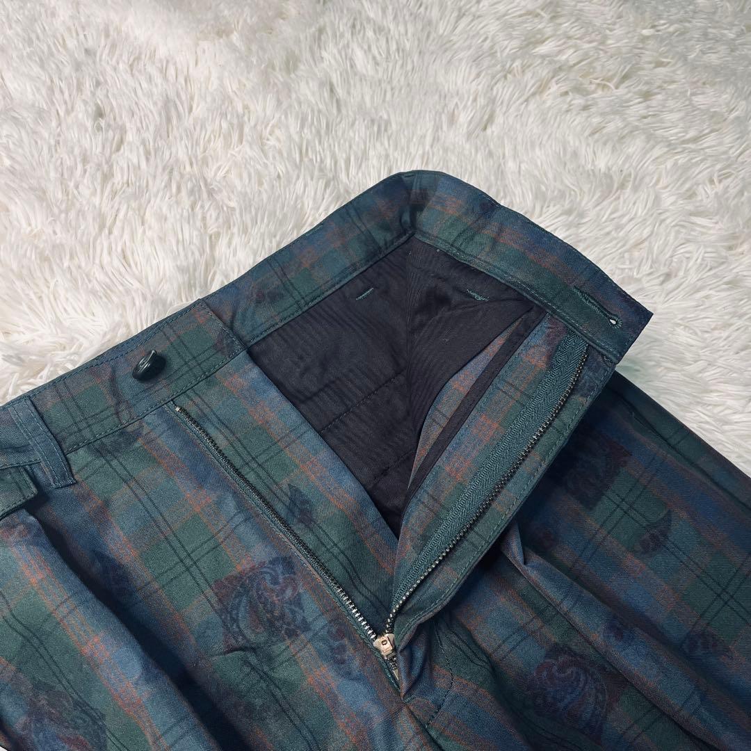 BEAMS+ 2tuck Trousers マドラスチェック×転写プリント S