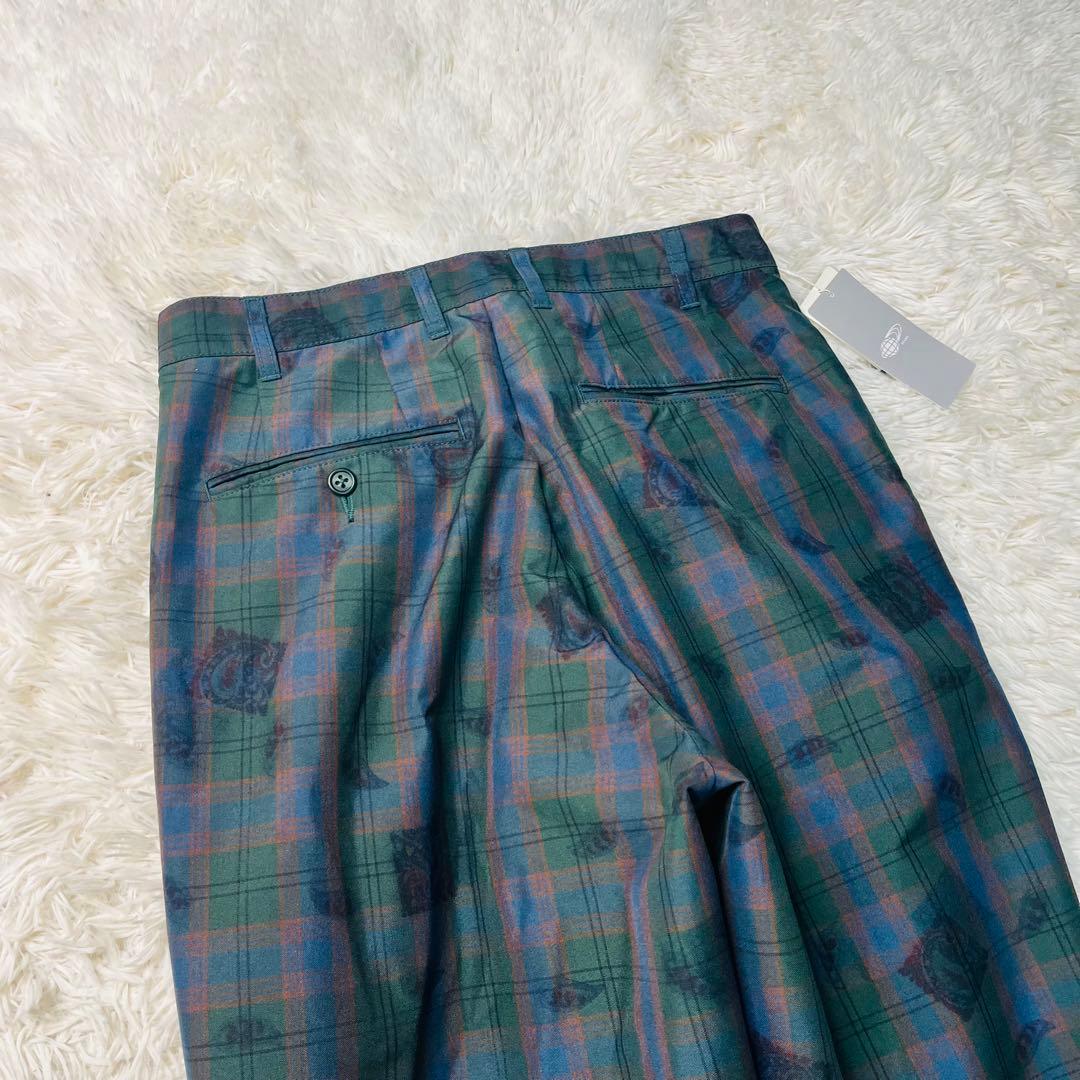 BEAMS+ 2tuck Trousers マドラスチェック×転写プリント S