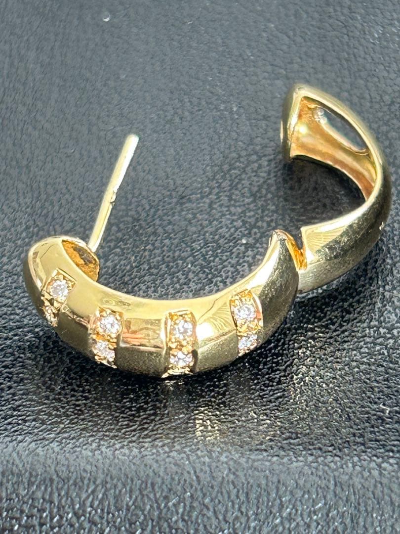 K18YG 天然ダイヤモンド フープ ピアス　片耳3.1g 鑑別書ソーティング付