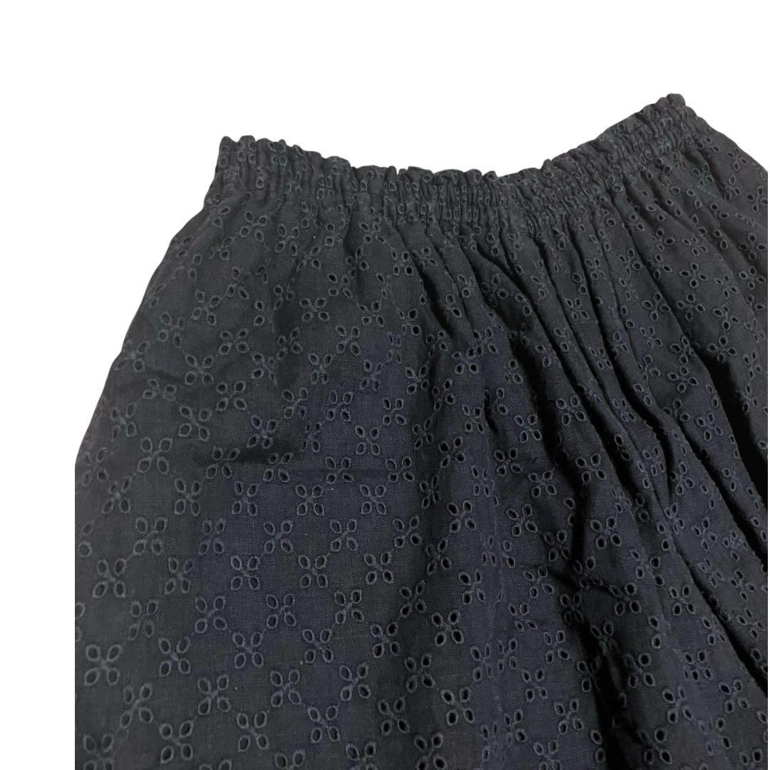 ピンクハウス　ボトムス　ワイドパンツ　ガウチョ　総カットワーク刺繍　裾に黒レース