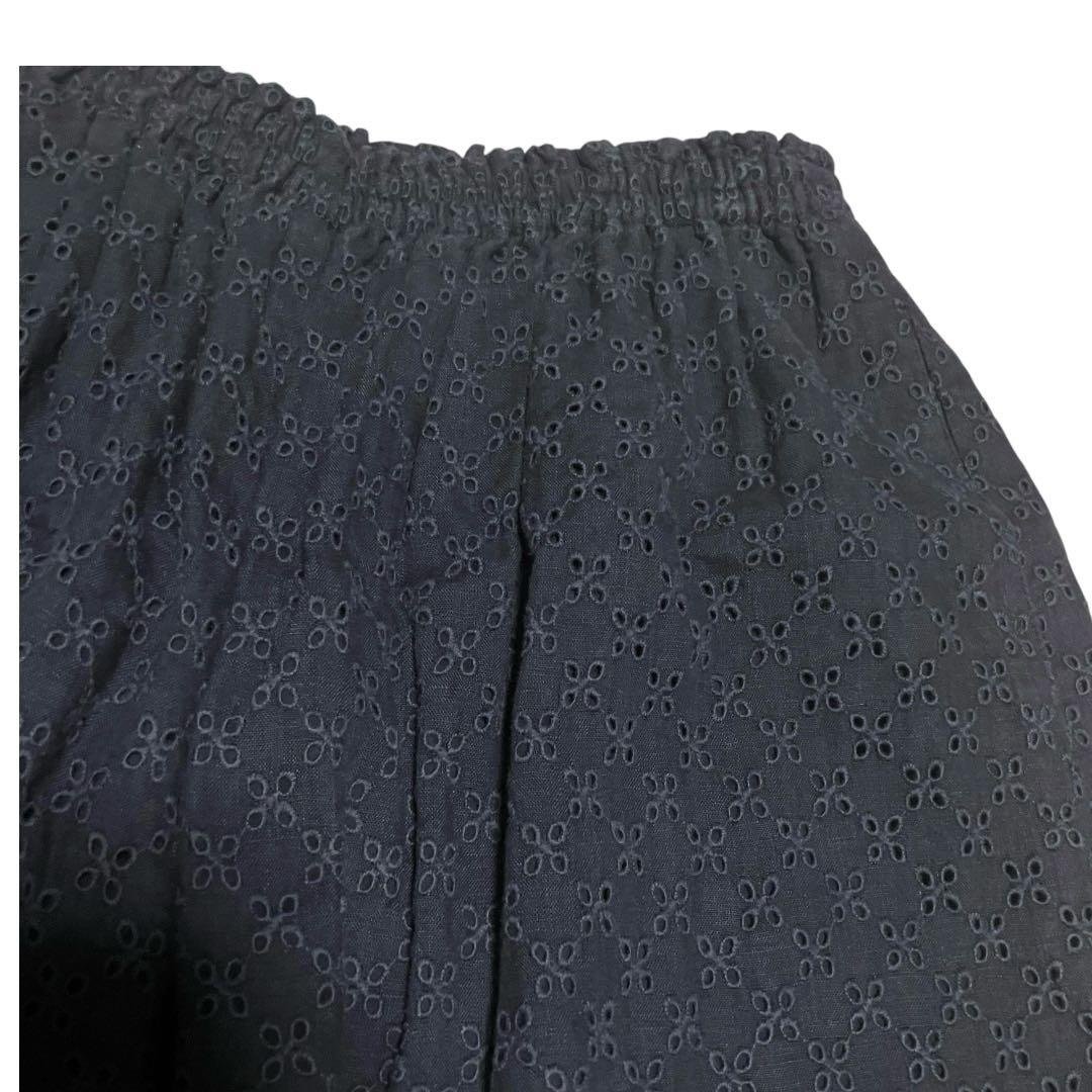 ピンクハウス　ボトムス　ワイドパンツ　ガウチョ　総カットワーク刺繍　裾に黒レース