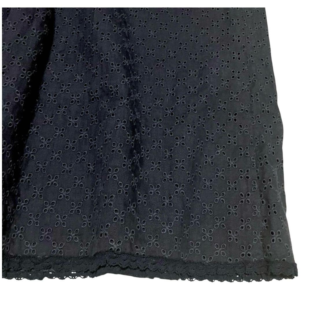 ピンクハウス　ボトムス　ワイドパンツ　ガウチョ　総カットワーク刺繍　裾に黒レース