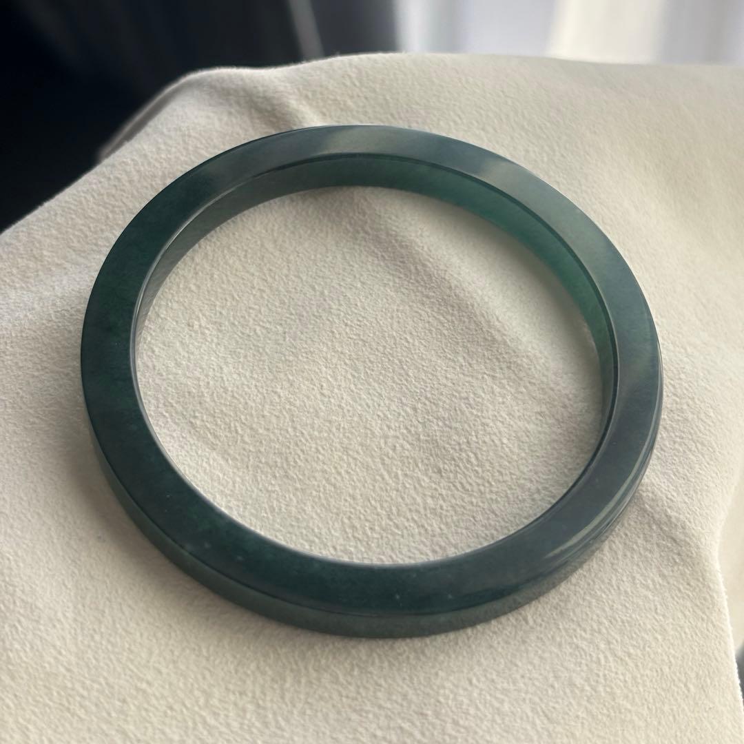 天然　本翡翠　A貨　藍水　深緑　氷種　バングル　鑑定書付き