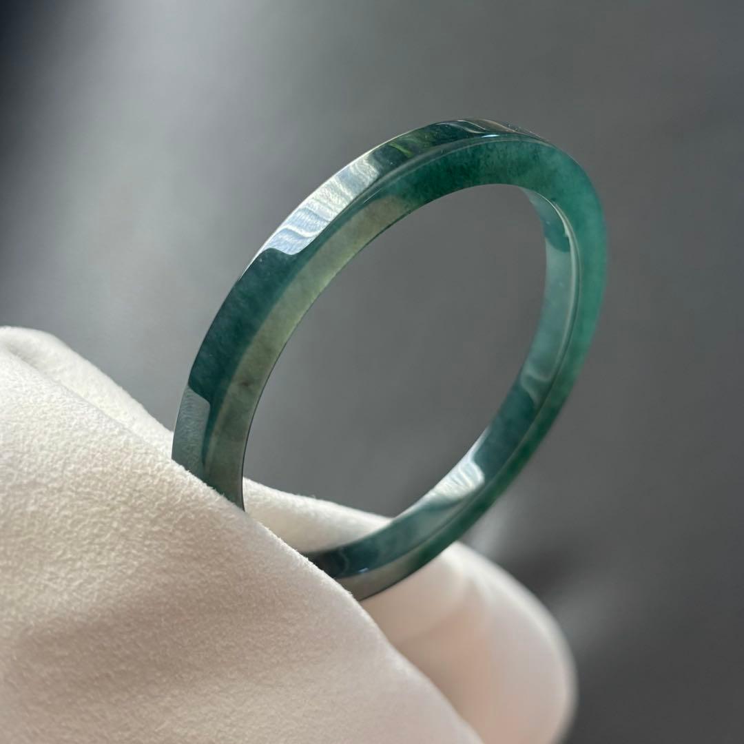 天然　本翡翠　A貨　藍水　深緑　氷種　バングル　鑑定書付き