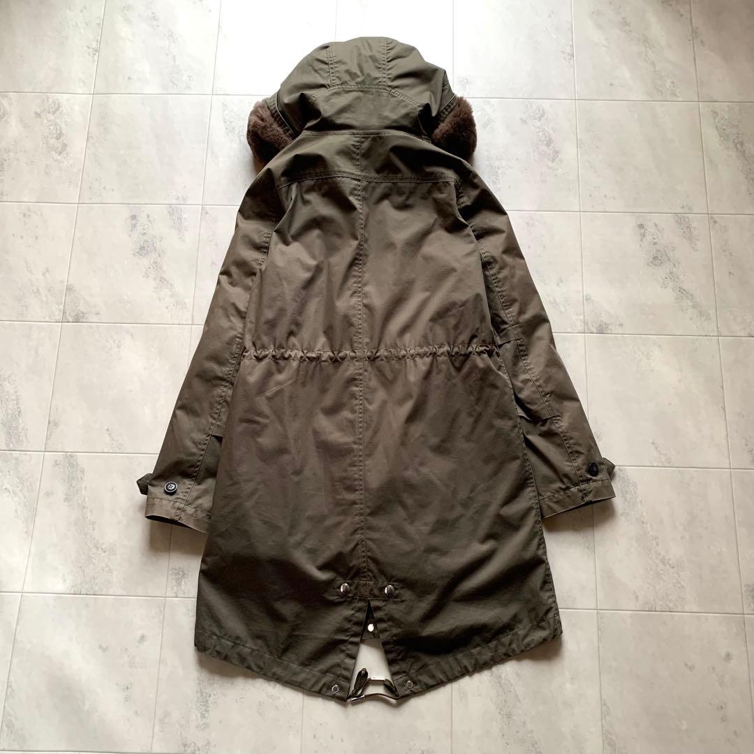 ウールリッチ 中綿ライナー付 モッズコート ラビットファー カーキ XS