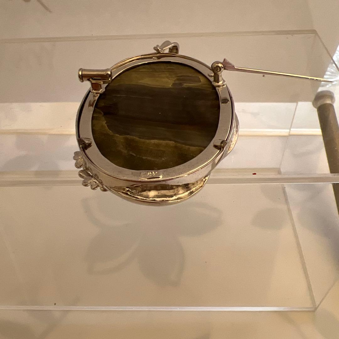 黒蝶貝カメオ シルバートップ、ブローチ両用