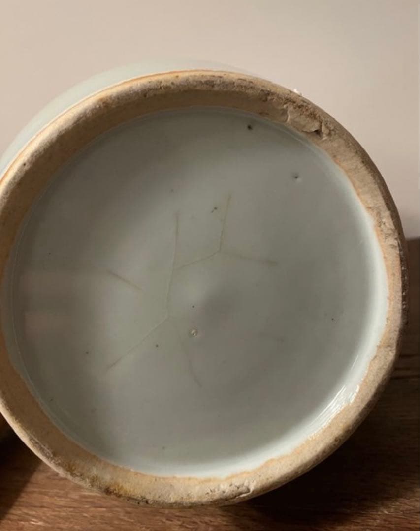 中国古美術 清末民国時代　豆青釉浅降彩大花瓶42cm　漁樵耕読