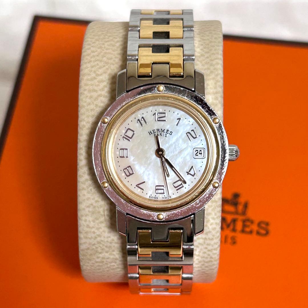 なっちゃんHERMESクリッパーCL4.220 シェル文字盤　コンビ腕時計