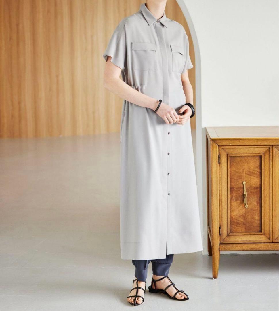 美品◆SOÉJU 半袖　ロングシャツワンピース　グレー　TALL