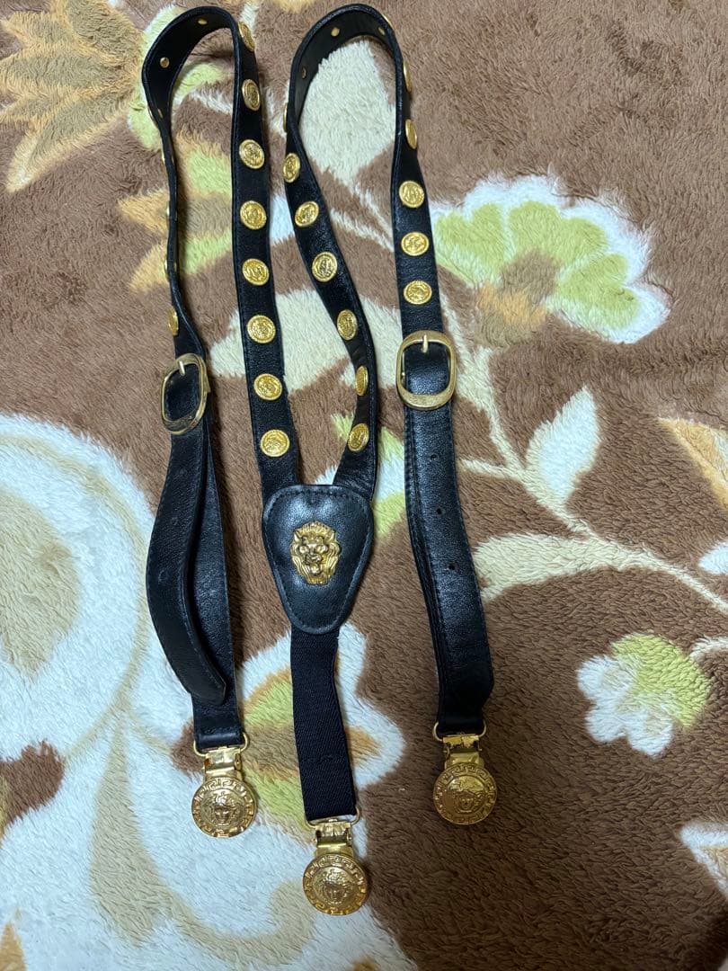 レザーサスペンダー 黒 VERSACE