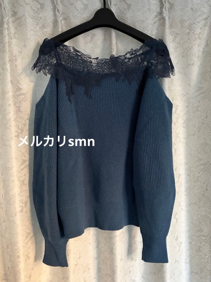 新品　fray i.d レースオフショルダーカッティングニット　ブルー