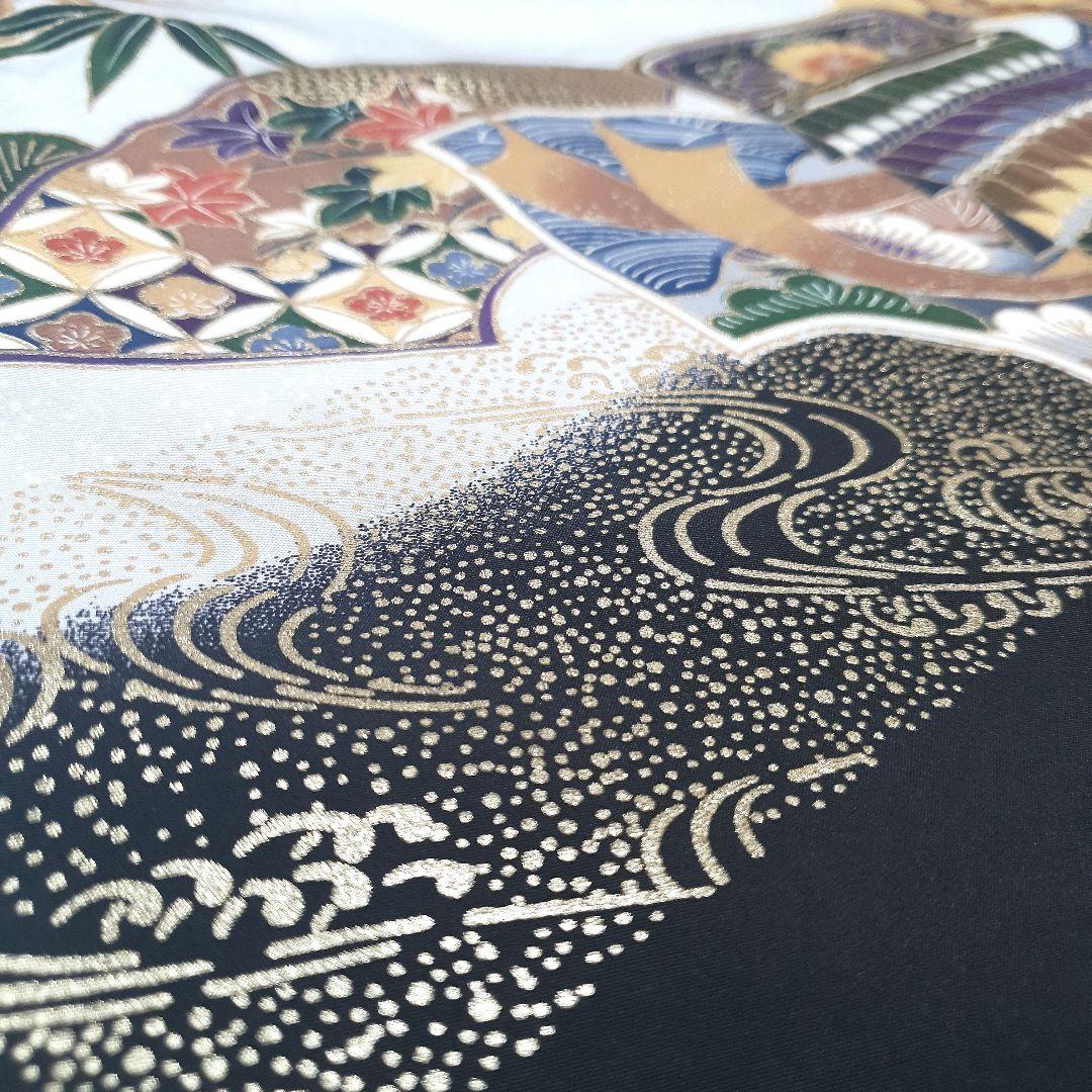 お宮参り　男の子一つ身着物　産着　鎧兜　黒、オフホワイト