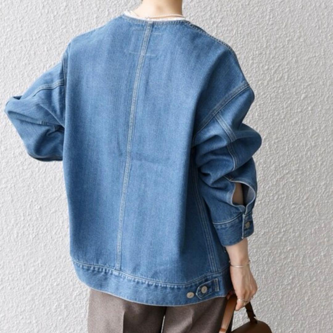 ■SHIPS any: ノーカラー デニム ブルゾン