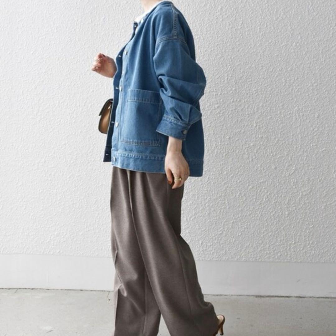 ■SHIPS any: ノーカラー デニム ブルゾン