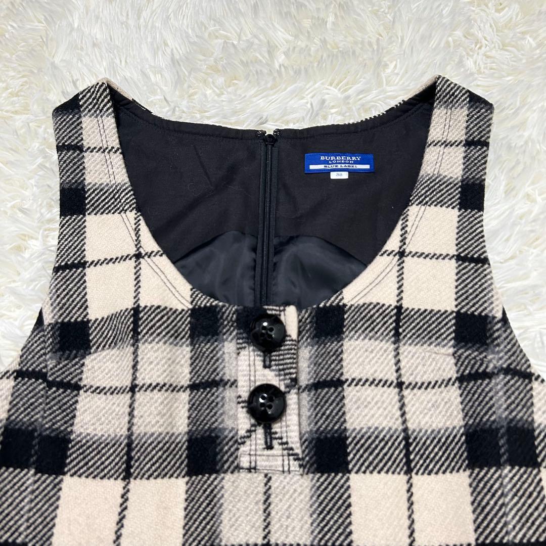 バーバリーブルーレーベル　チェックミニワンピース　プリーツ　ロゴ刺繍　38 M