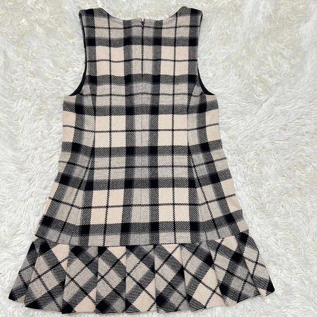 バーバリーブルーレーベル　チェックミニワンピース　プリーツ　ロゴ刺繍　38 M