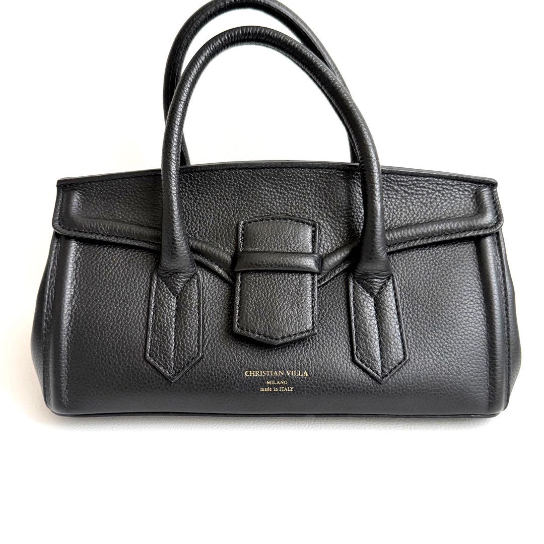 美品 CHRISTIAN VILLA 2WAYレザーワイドハンドバッグ