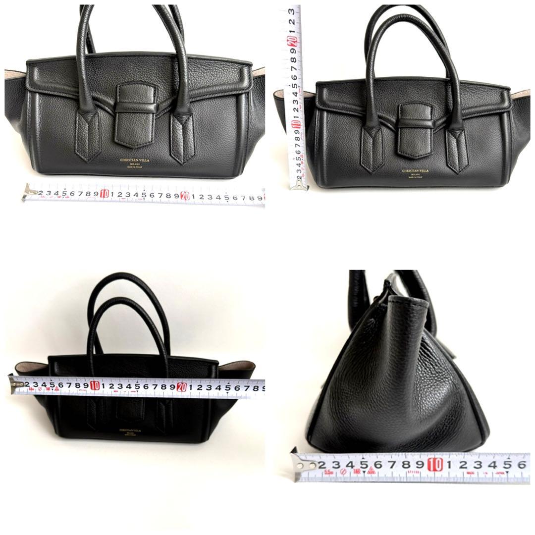 美品 CHRISTIAN VILLA 2WAYレザーワイドハンドバッグ