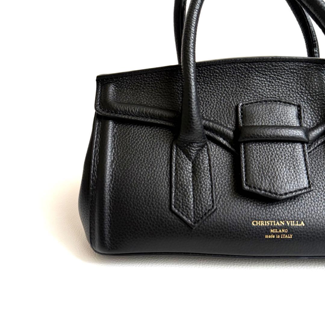美品 CHRISTIAN VILLA 2WAYレザーワイドハンドバッグ