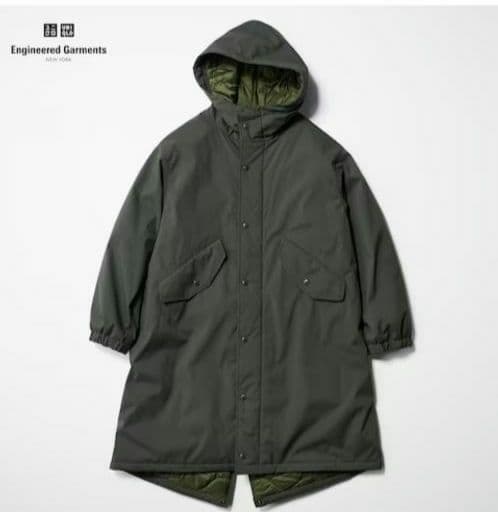 ユニクロエンジニアドガーメンツコラボ フーデットコート ダークグリーン L 新品
