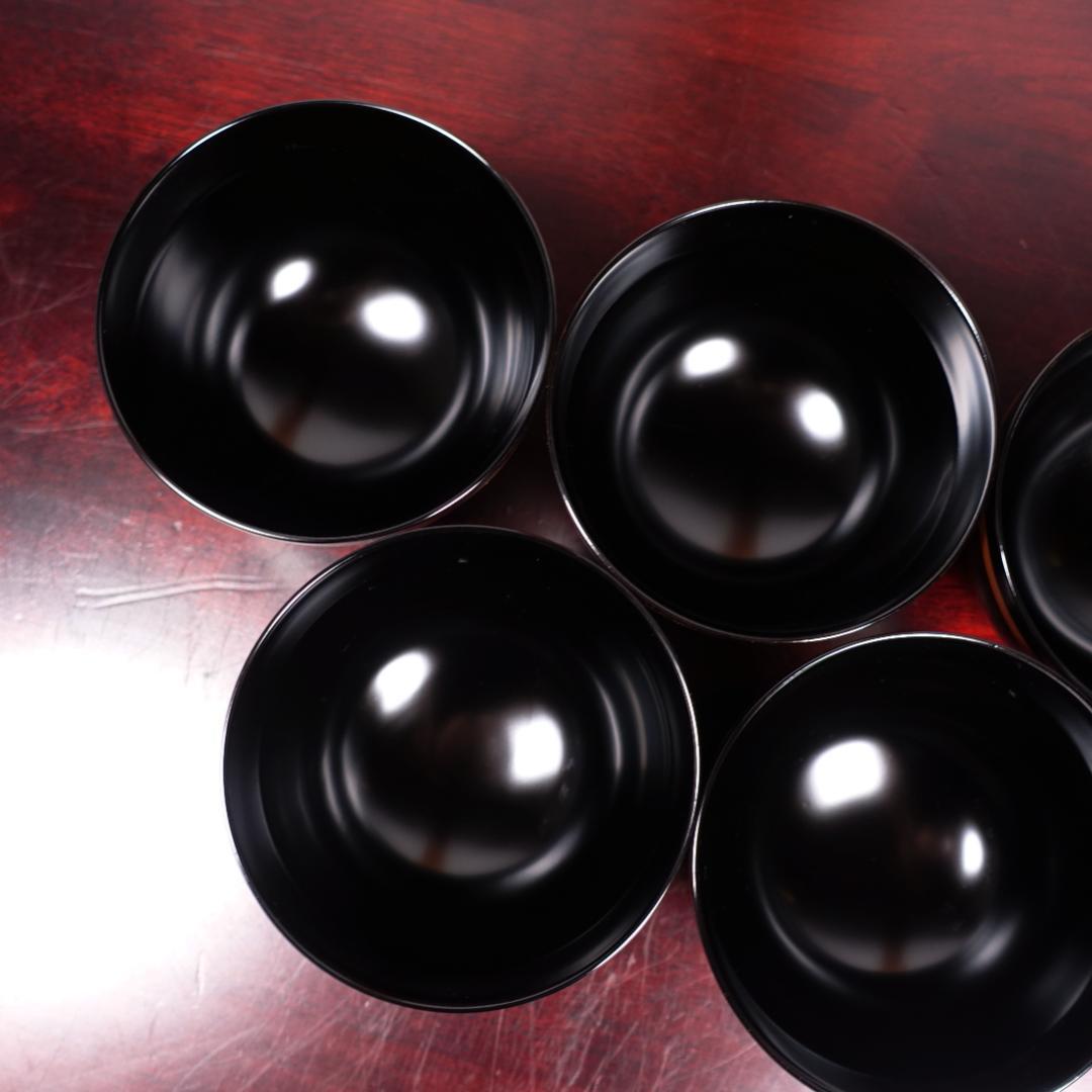 輪島塗 黒塗 蒔絵 草彫 吸物椀 5客 共箱 天然木製漆器