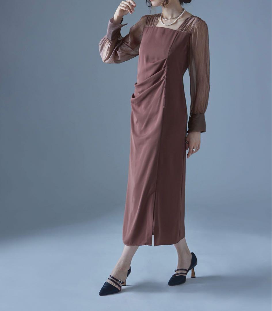 etoll. ドレープデザインIラインドレス／モカ