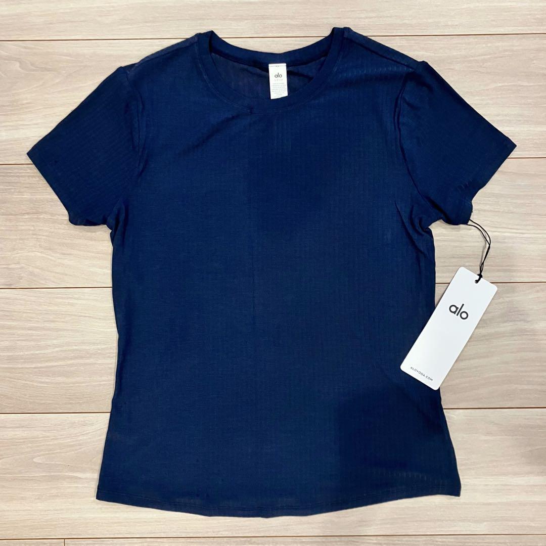 【25SS新品】alo yoga アローヨガ 半袖リブTシャツ ネイビー S