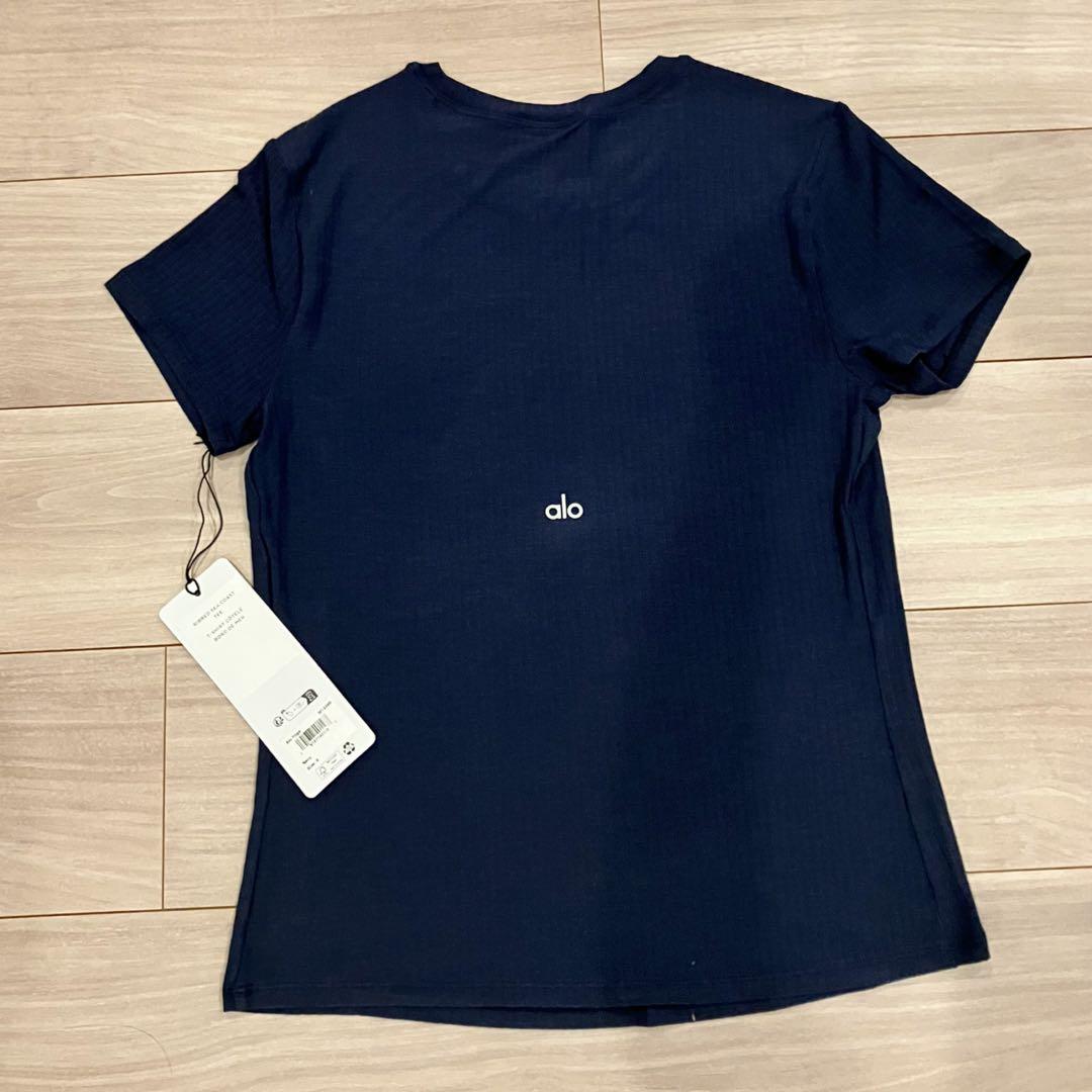 【25SS新品】alo yoga アローヨガ 半袖リブTシャツ ネイビー S