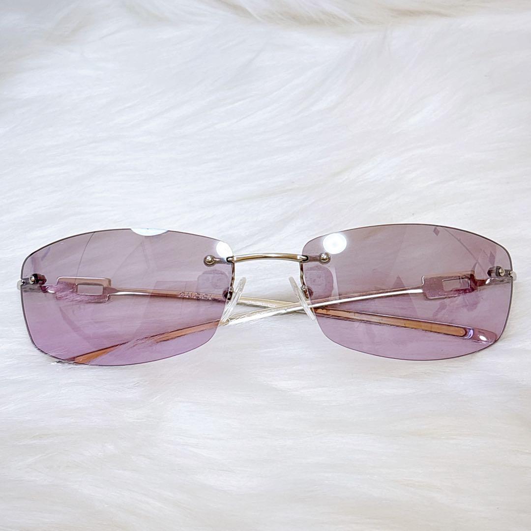 美品✨グッチ　サングラス　ラインストーン　ケース付き　リムレス　ラインストーン